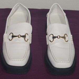 Open Edit White Loafers with Buckle